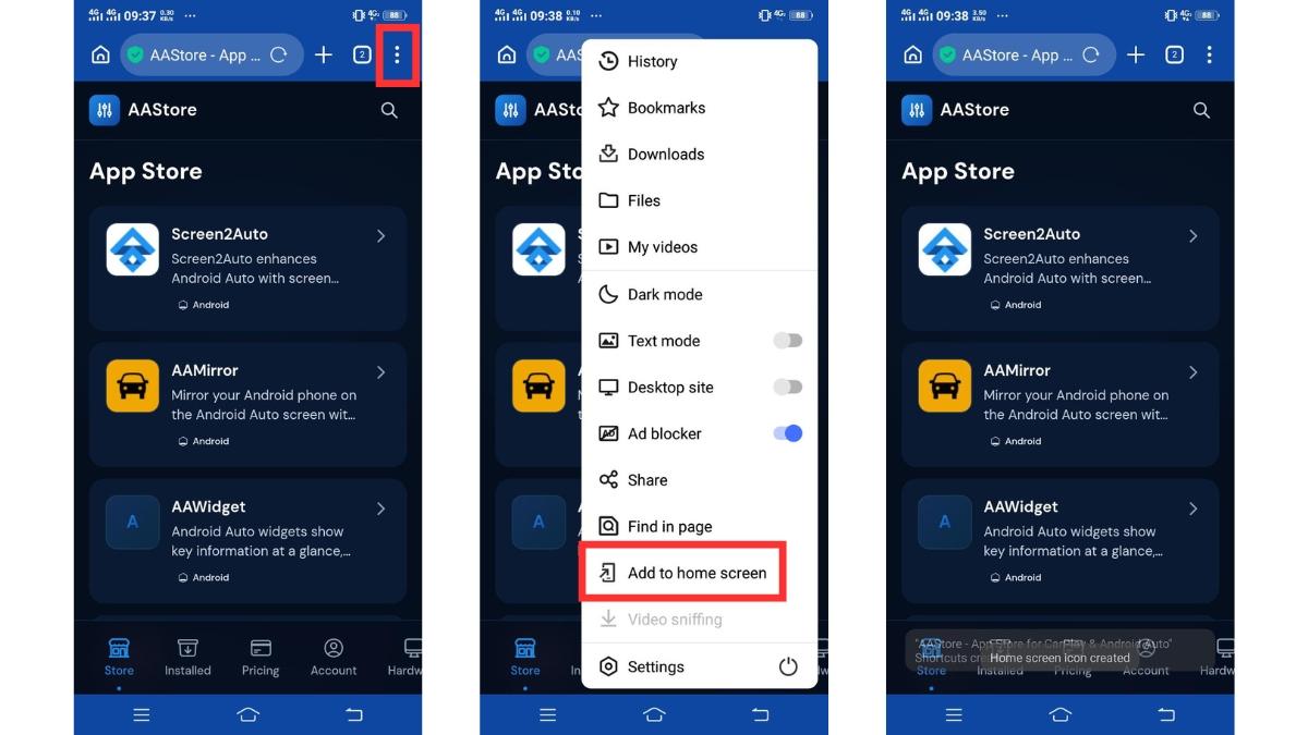 Adding AAStore to Android home screen