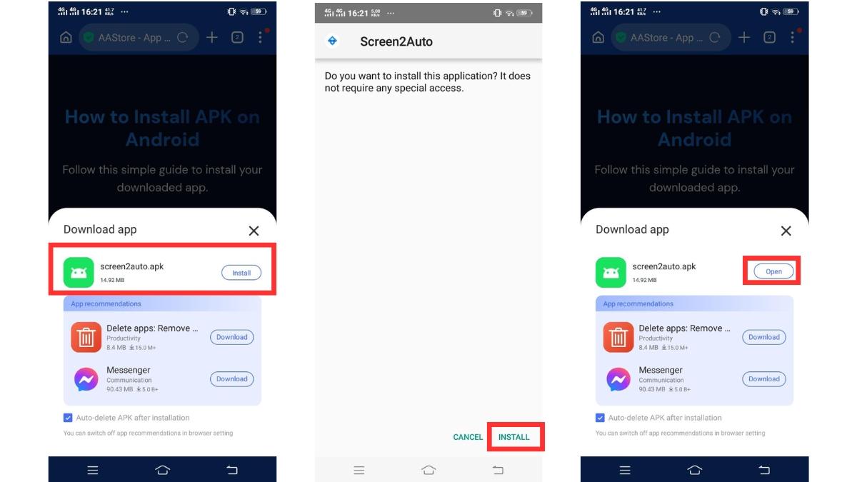 Installing Screen2Auto APK