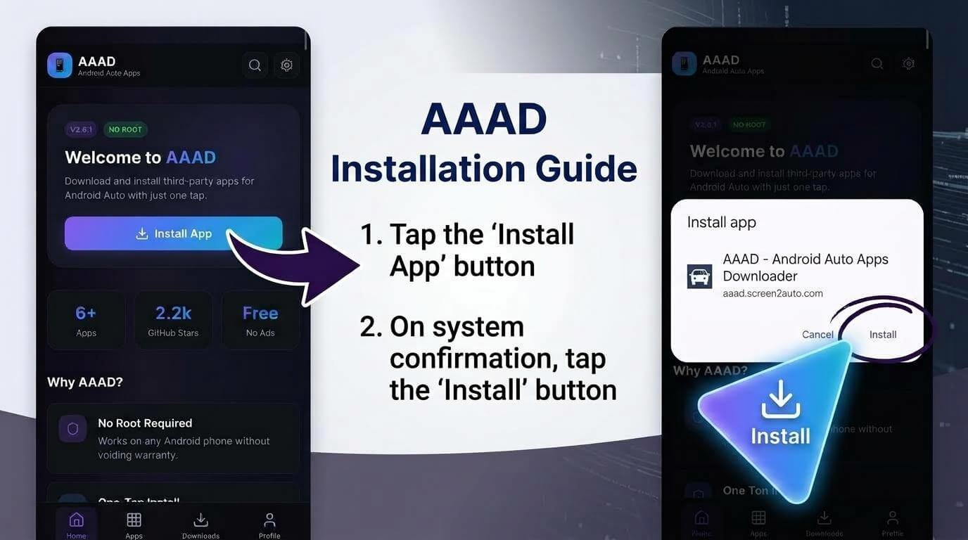 AAAD installation guide showing the Install App button