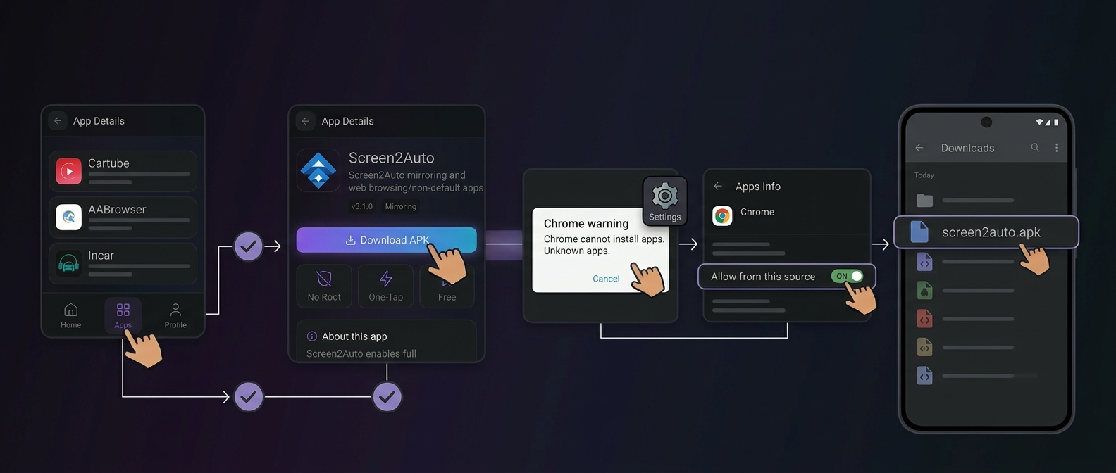 AAAD Screen2Auto app page with the Download APK button