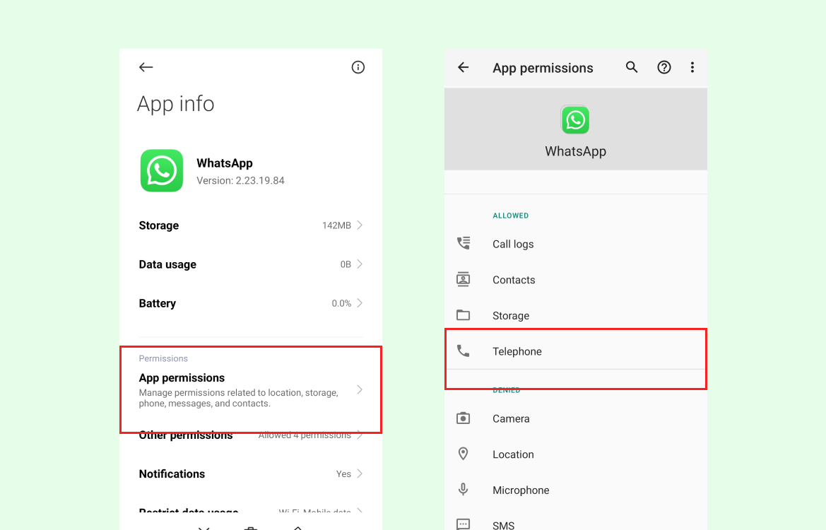 Android App Permissions for Whatsapp